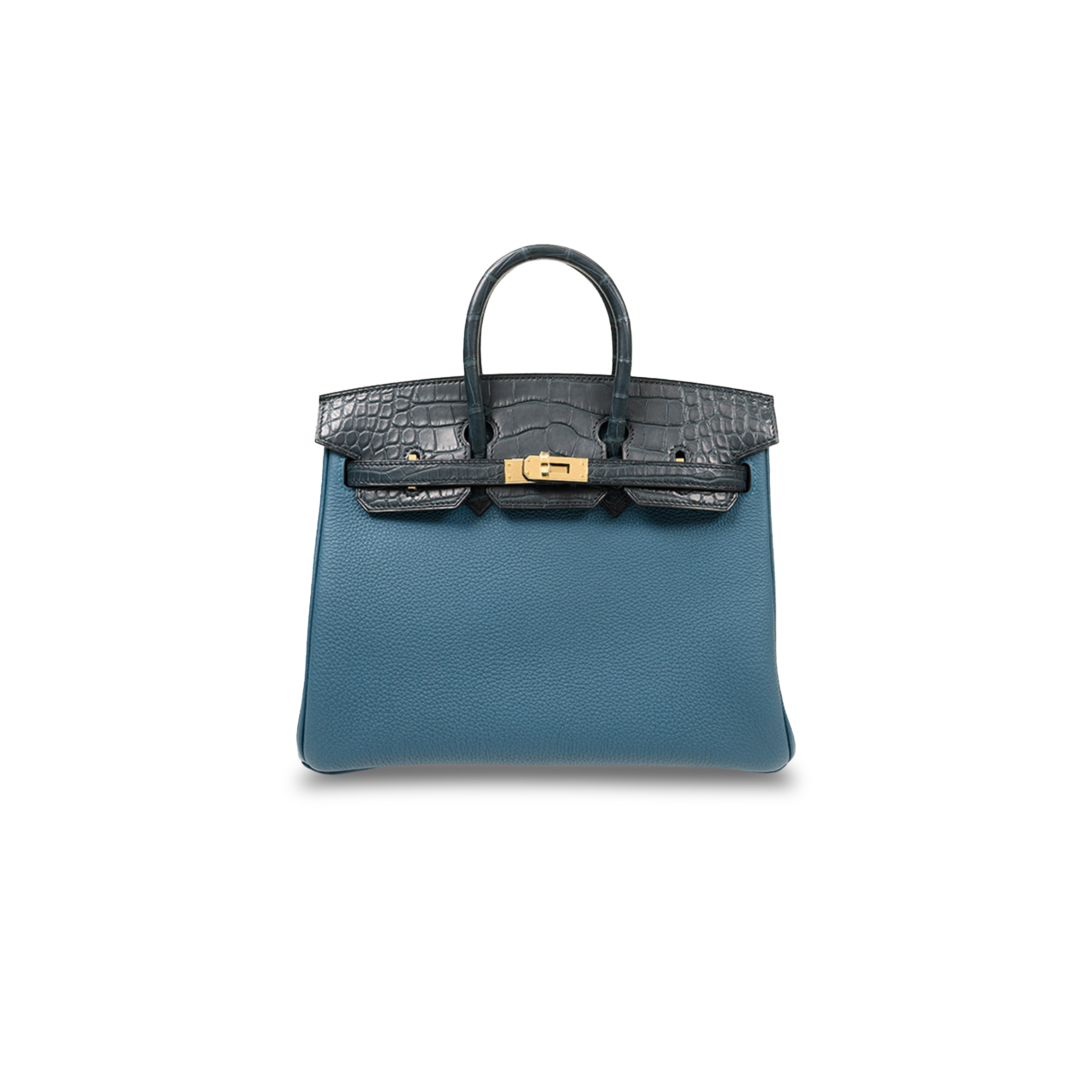 H**mes master birkin 25 crocodile and togo leather storm blue gold buckle h076216ck35 (25*20*13cm)